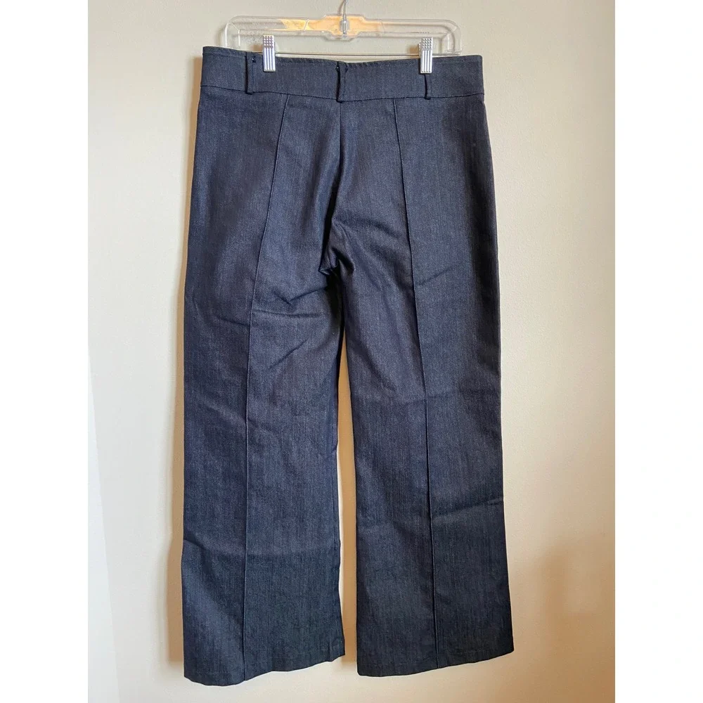 Destree Dark Wash Denim Wide Leg Trousers Circular Pockets Blue Size US 10